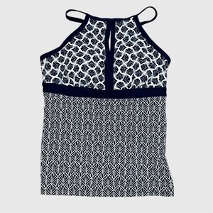 Lands End High Neck Modest Geometric Nautical Padded Tankini Top - Size 10